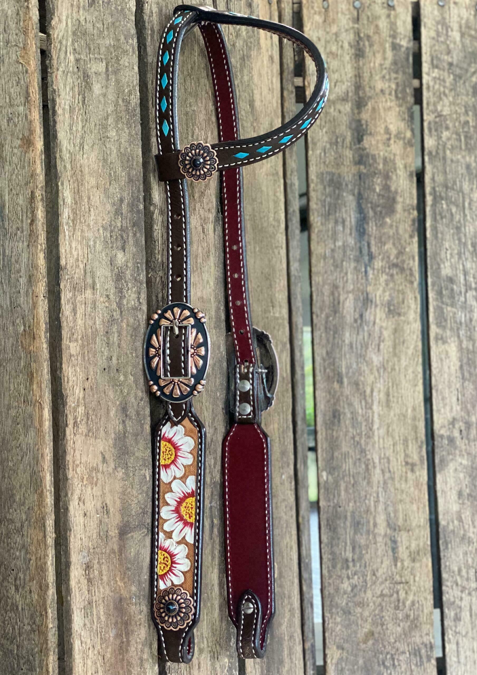 Single Eared Bridle - Hand Painted Daisys | Ruby Rose Horse & Rider