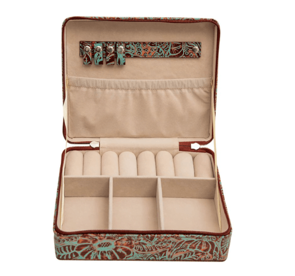 Teal Embossed leather Jewelry Box