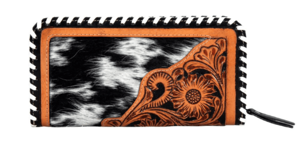 Leather Womens Wallet tooled and hair in hide