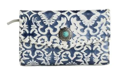 Blue and White Embossed leather Wallet